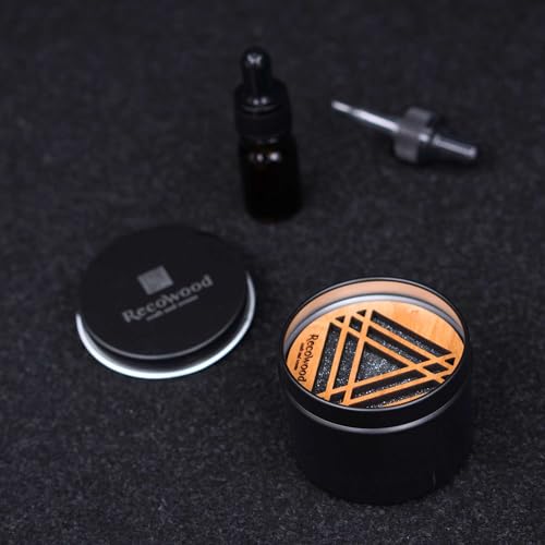 トライアングル カーディフューザー アロマディフューザー 車 無香料 置き型 天然木 缶 ボトルホルダー おしゃれ フタ付き 日本製 国産 木 北海道 高級 ブラックチェリー RECOWOOD