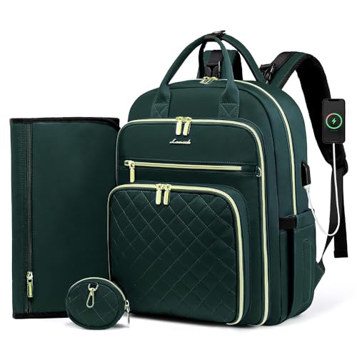 Image of LOVEVOOK Baby Diaper Bag,Waterproof Diaper Backpack with USB Charging Port for Baby, Large Capacity Fit for 15.6 inch Laptop,Dark Green