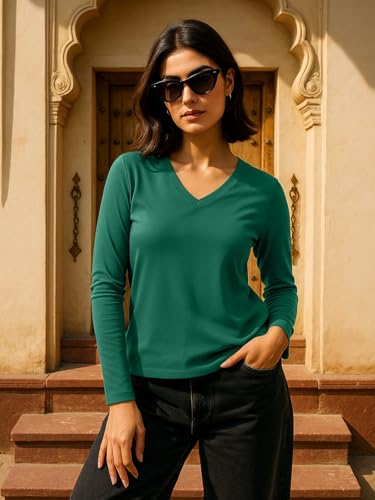 Image of JUNEBERRY Pure Cotton Regular Fit Solid Full Sleeve T-Shirt for Women & Girls (Sizes: S to 2XL)