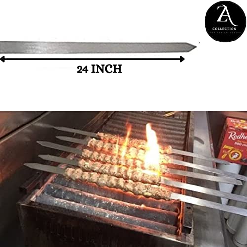Image of A Z Collection Heavy Iron Square-Shape Kabab Seekh - Extra Heavy Flat Skewers for Kebab, Turkish Style & Paneer Tikka - 24 Inch - Pack of 6