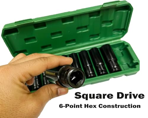 Image of Inditrust 10 Pieces 1 /2-Inch Square Drive 78mm Deep Impact Socket Hex Set, 6-Point Standard Metric Sizes CR-V Steel 8mm to 24mm (10 in 1 impact socket set)