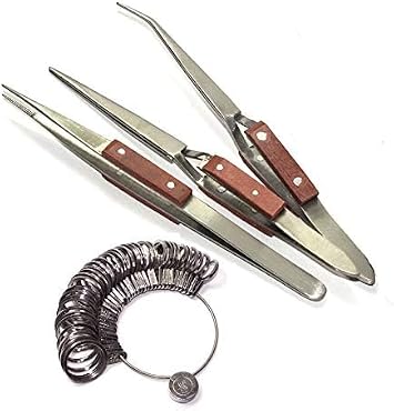 ATAR Fiber Grip cross Lock Soldering Holding Tweezers Set & 36 Pcs Finger Ring Sizer Jewelry Making Tool ATL34..