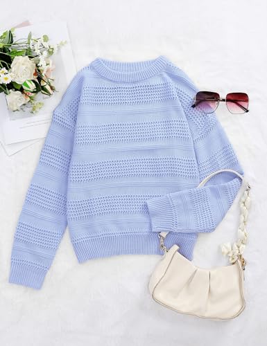 Image of Girls Pullover Sweater Crewneck Long Sleeve Solid Soft Knit Sweater