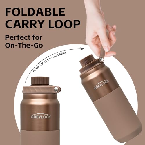 Greylock 20 oz Insulated Water Bottle with Straw Lid, Reusable Stainless Steel Sports Water Bottles with Foldable Handle, Leak Proof, Double-Wall Vacuum Insulation, 24 Hours Cold (Sunset Bronze) — view 3