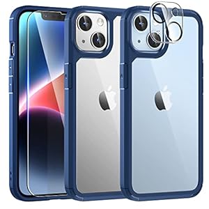 TAURI 5-in-1 iPhone 14 hoes met beschermfolie, met 1 telefoonhoes + 2 stuks beschermfolie + 2 stuks camerabescherming [militaire bescherming] anti-geel, stootvaste case, 360 graden beschermhoes, blauw