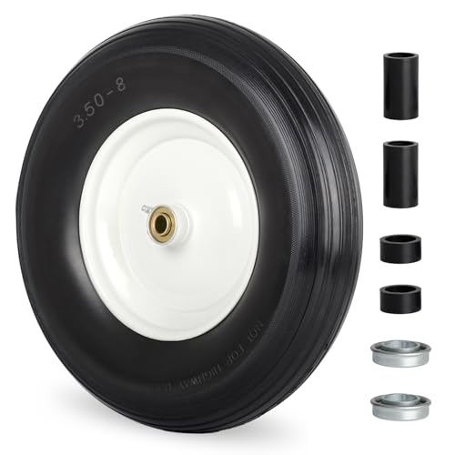 GICOOL 14.5 Wheelbarrow Flat Free Tire Fits 4.80/4.00-8 3.50/2.50-8 4.00-6 4.00-8 Wheelbarrow Wheels 5/8 Bearing with Extra 3/4 Bearing 3 -6 Centered Hub