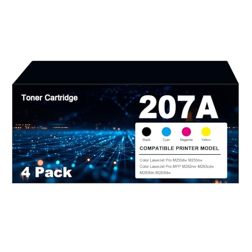 Toner avec puce compatible HP 207A W2210A pour Color LaserJet Pro M283fdw - Lot de 4 CMYK