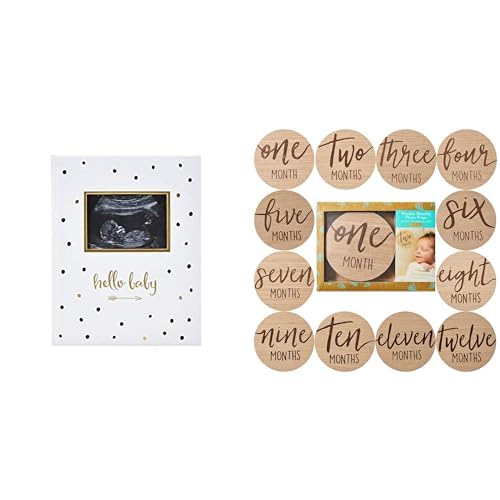 Pearhead and Kate & Milo Baby Keepsake Essentials Bundle - Memory Book & Monthly Milestone Marker Discs