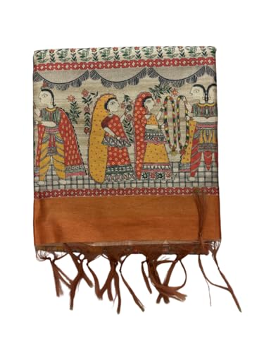 Image of Sanavi's Saree Kuthir Pure Handloom Tussar Ghicha Madhubani Printed Silk Saree with Blouse Piece inside