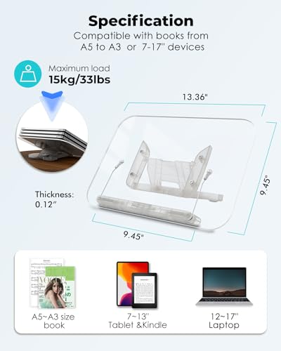 viozon-Acrylic-Book-Stand-for-ReadingCookbook-Holder-13-Levels-Angle-Adjustable-Foldable-Portable-Lightweight-for-Office-Kitchen-School-Textbook-Recipe-MagazineTabletLaptop