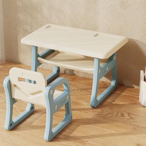 Qfmr 子供用テーブル 椅子セット 幼児 机 多機能 1~6歳 省スペース お絵描きデスク 棚付き 子供用 学習机セット 勉強机 学習デスク 子供用 学習 絵かき 入園祝い 保育園 家庭用 プレゼント (ブルー,1テーブル1チェアです)