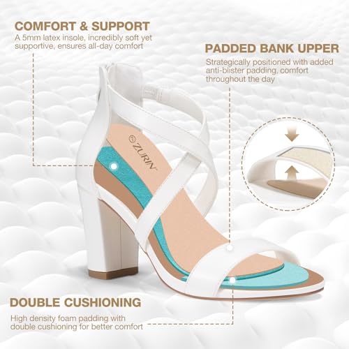 Image of ZURIN Women's Strappy Block Heels Chunky High Heels Sandals Open Toe Ankle Strap Pumps Dress Shoes for Wedding Bridal Evening Party Prom