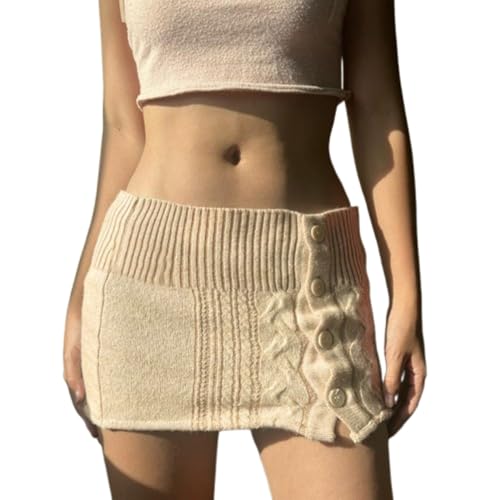 VCM Y2k Skirt Women’s Mini Knit Skirt Bodycon Skirt Button Front Skirt Low Waist Stretchy Slim Fit Basic Skirts
