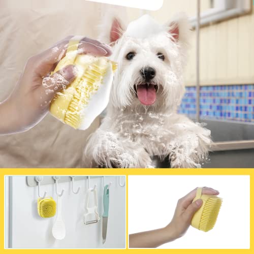 Dog Cat Bath Brush, With Soap And Shampoo Dispenser Dog Grooming Brush Massage Brush Soft Silicone Rubber Bristle For Short Haired Dogs Cats Shower(Yellow) #TOP5
