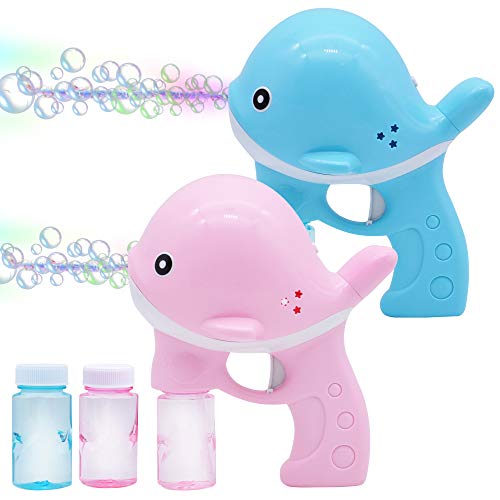 JOYIN 2 Pink and Blue Whale Automatic Bubble Guns with 4 50 ML Solution Set for Kids Summer Toy, Party Favor, Bubble…