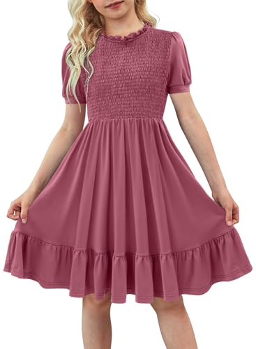storeofbaby Girls Casual Dress Summer Puff Short Sleeve Smocked Ruffle Dresses2