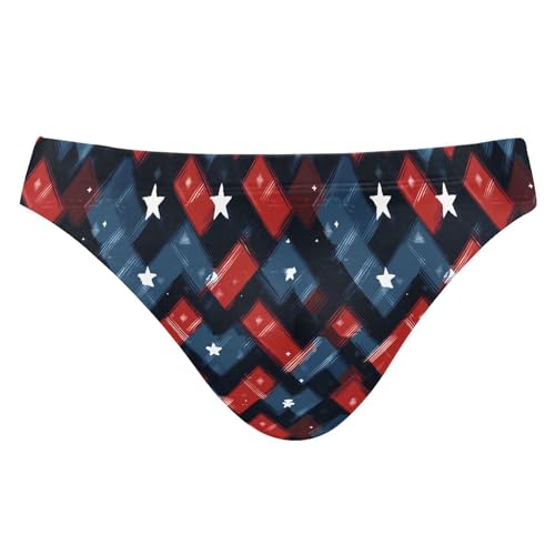 Red and Bule Buffalo Check Plaid Mens Swimwear Swim Briefs Bikini Swimsuit for Summer Beach L B0404339