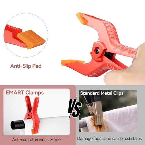 Image of EMART 12 Pack Heavy Duty Spring Clamps 4.5 Inch Plastic Large Professional Backdrop Clips Clamps for Backdrop Stand, Photography Studio, Balloon arch, Photoshoot, Woodworking, Crafts, Pool Cover-Red