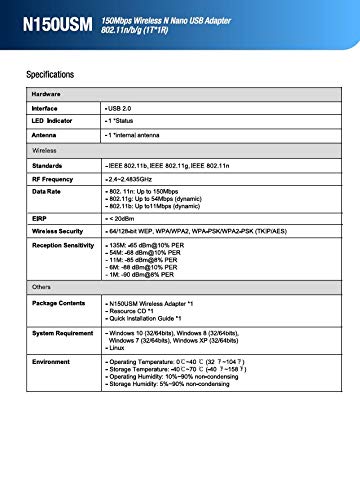 Totolink N150USM Specifications Sheet
