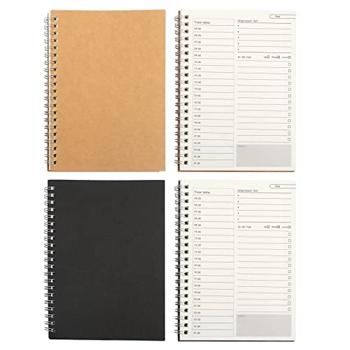 Ruicaifu 4 Stück Tagesplaner Block, Zeitmanagement Handbuch Aufgabenlisten Notizbücher Kraft Cover Tagesplanung To Do Listen Block Notizblöcke 100 Seiten/50 Blatt 19 x 13.5 cm(Brown Schwatz cover)