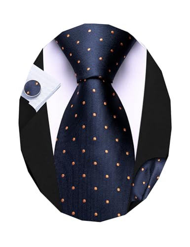 Image of Barry.Wang Ties for Men Silk Tie Sets Polka Dot Woven Necktie Pocket Square Cufflinks Business Wedding