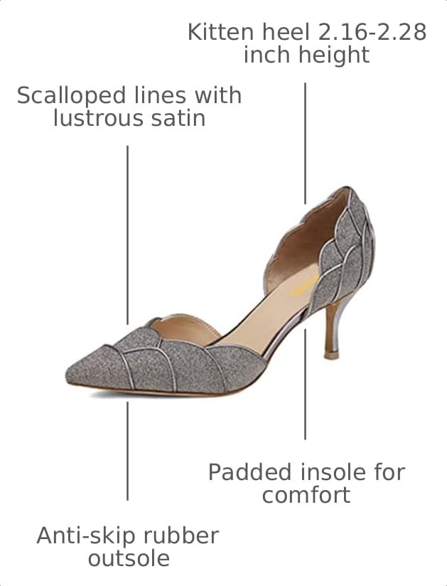 Image of XYD Women's Pumps, Elegant Pointed Toe, D'Orsay Kitten Low Heels, Rhinestone Studs, Slip-On Satin Shoes for Wedding