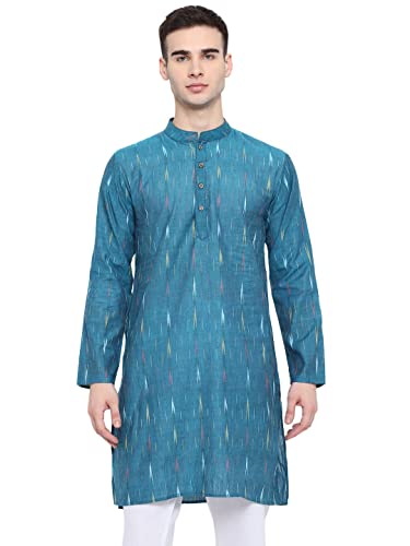 Image of Vastraa Fusion Men's Printed Kurta Pure Cotton Long Kurta, Round Collar, Full Sleeves, Button Kurta, Ethnic Wear