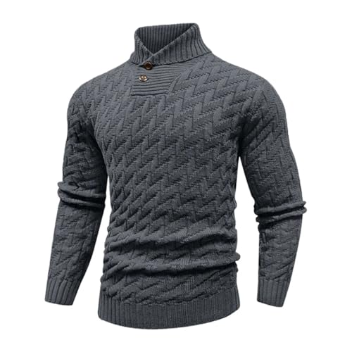 Men's Shawl Collar Sweater Cable Knit Button-Up Pullover, Solid Color Casual Top for Spring