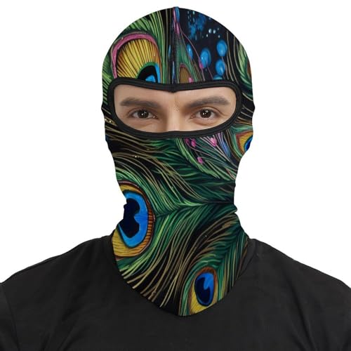 Pasamontañas unisex de poliéster y spandex, máscara térmica para frío con diseño de plumas de pavo real miniatura 2