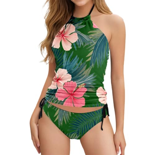 Generisch Traje de baño informal de dos piezas estampado para mujer en verano reloj de trabajo estable, verde, XXL