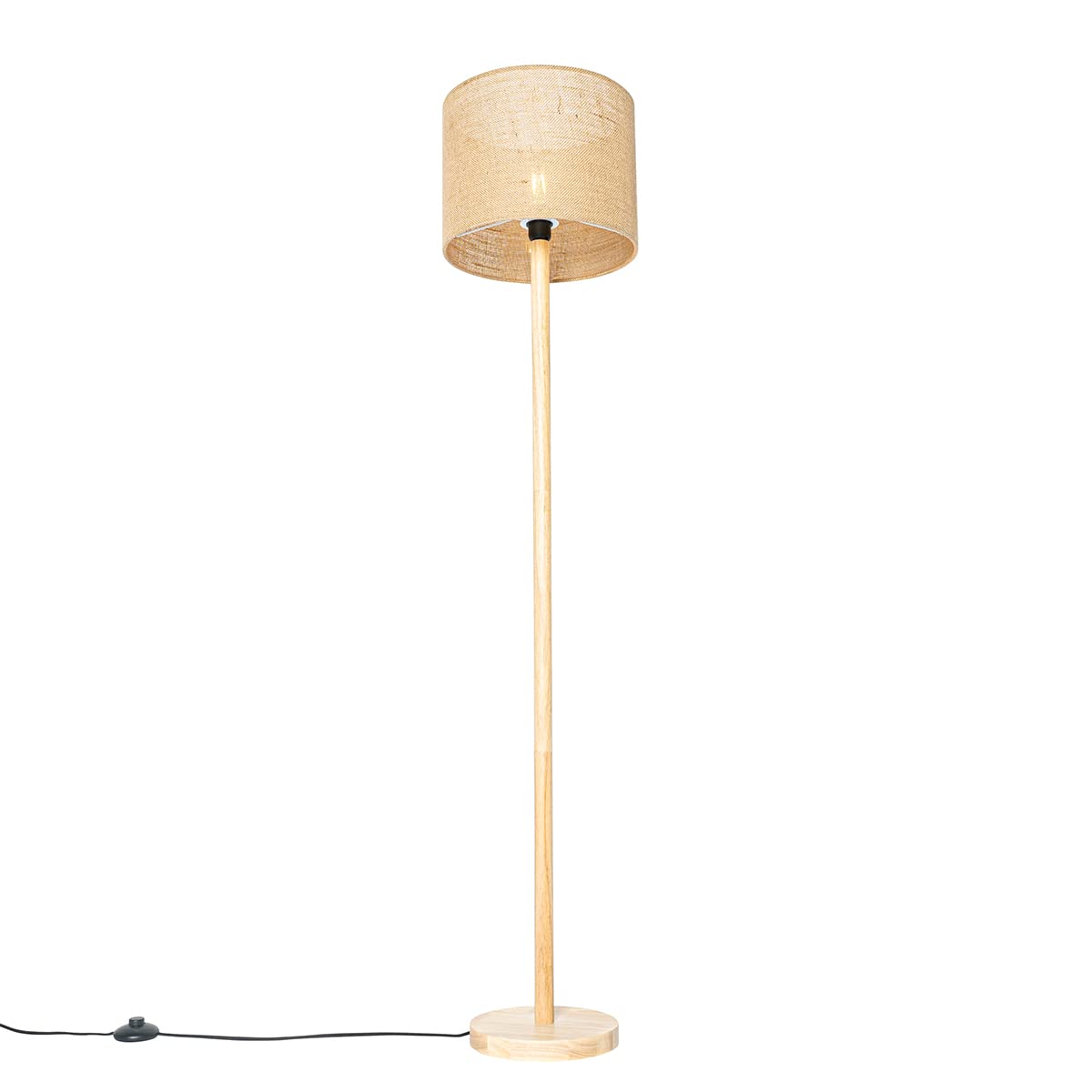 Qazqa rústico Lámpara de pie rural madera pantalla lino natural 32 cm - Mels/Lino Redonda Adecuado para LED Max. 1 x 40 Watt