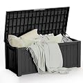 TARKARI 150 Gallon Resin Deck Box, Waterproof Outdoor Storage Box, Lockable for Patio Furniture, Garden Tools, Pool Accessories, UV-Resistant for All Weather Use, Black