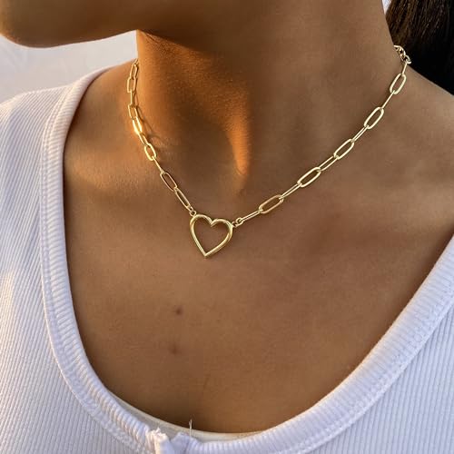 ASCOMY Dainty Gold Necklace for Women 14K Gold Plated Necklaces for Her Delicate Love Heart Necklace Heart Pendant Necklace Cute Necklaces Festival Jewelry Gift for Women2