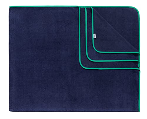 Sowel® Toalla de Playa XXL, Grande para Familia y Parejas, 100% Algodón Orgánico, 200 x 160 cm, Azul Marino/Verde Cover