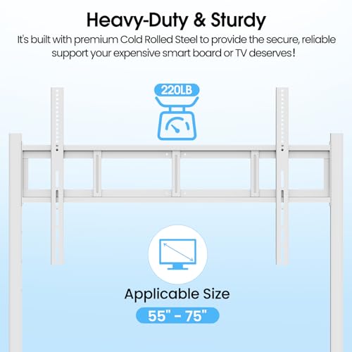 Image of Mobile Stand for 43 inch- 75'' Smart Board, Heavy Duty Rolling TV Stand with Locable Wheels, Height Adjustable Holds up to 300lbs, Whiteboard Portable Cart on Wheels
