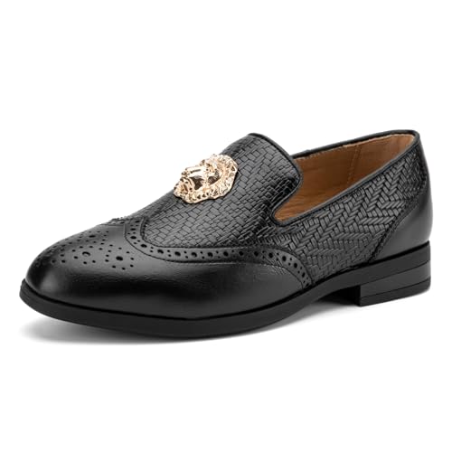 JITAI Boys Shoes - Fashion Tuxedo Dress Shoes for Parties, Formal, Business, or Casual Events - Rubber Low-Heels Toddler Dress Shoes for Stylish Young Boys, Black/15, 4 US
