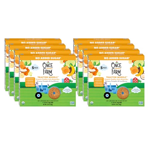 Once Upon a Farm Organic Tractor Wheels Toddler Bar, Banana, Pumpkin & Cauliflower | 8 Boxes, 40 Total Bars