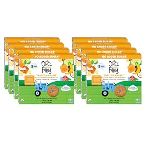 Once Upon A Farm Organic Toddler Soft Baked Bar, Banana, Pumpkin and Cauliflower, Tractor Wheels Shaped, Non GMO, Kosher, 3.35 Ounces (Pack of 8)