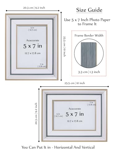 Image of GOLDEN PEACOCK Antique White, Blue and Gold 5x7 Inch Photo Frame | Set of 1 Elegant Wall & Tabletop Picture Frame for Home Decor and Gifting