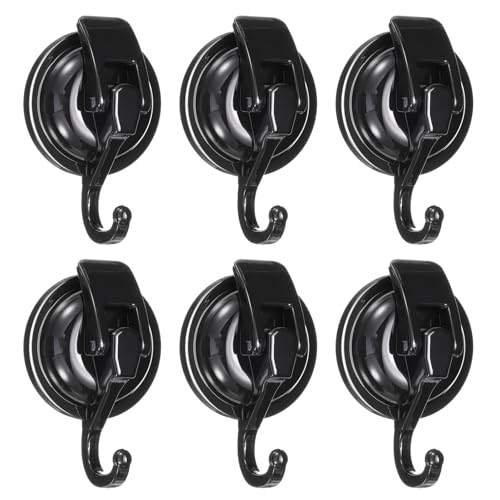 Image of HARFINGTON 6pcs Suction Cups Hooks Powerful Vacuum Multi-Purpose Suction Shower Hooks Removable Reusable Waterproof Wreath Cup Hook for Bathroom Kitchen Restroom, Black
