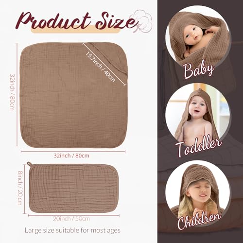 Image of VitalCozy 12 Pcs Baby Muslin Hooded Bath Towels and Washcloths, Muslin Hooded Baby Towels Absorbent Blankets for Gift Newborn Infant Shower (Neutral Colors)