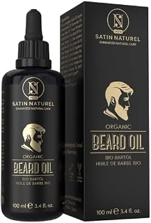 Beard Oil for Men 100ml  Organic and Vegam Care Product - Pure Argan and Almond Oil with Vitamin E for Beard Growth  Original and Useful Gift for Men Beard Care for Daily Use - Satin Naturel