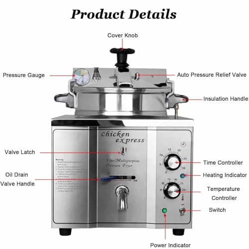 HYUIO 16L Electric Countertop Pressure Fryer 304 Stainless Commercial