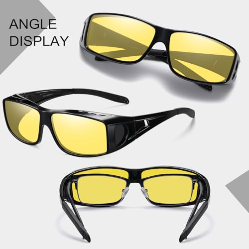 Image of HAOLOTA Night Vision Driving Over Glasses, Polarized Nighttime Glasses Men Women Anti Glare Yellow Tinted Lens