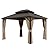 INTER HUT 10x12 Hardtop Gazebo with Netting and Curtains, Galvanized Steel Double Roof with Aluminum Frame Outdoor Pavilion for Patio, Garden, Deck and Lawn, Dark Brown/Tan
