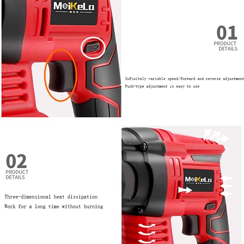 SXTYMV Bohrhammer Schlagbohrmaschine Abbruchhammer Hammerbohrmaschine Bürstenlose wiederaufladbare Lithiumbatterie in… – Bild 4