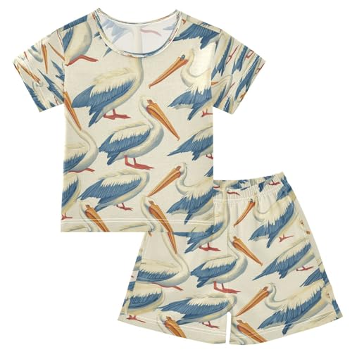 Pajama Sets Short Sleeve Pelican Pattern Cartoon Soft Cotton Summer Sleepwear 2 Piece PJS Size 5-14T
