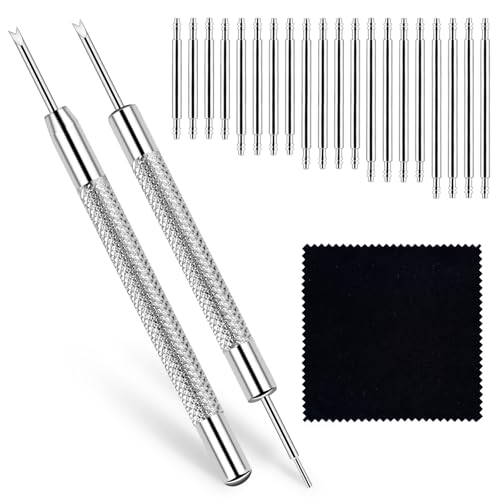 Watch Band Pins Kit Heavy Duty Watch Bands Spring Bars Pins Replacement Stainless Steel Watches Strap Pins Adjustment Tool Link Removal Kit with 20PCS Spring Bars (16mm-24mm) and Cleaning Cloth