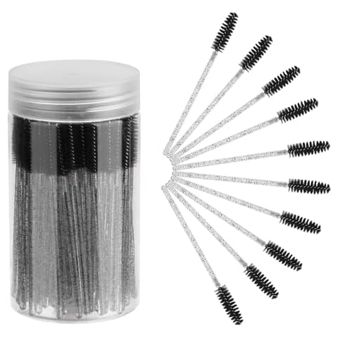WEFOO 100PCS Disposable Eyelash Brush Crystal Mascara Wand Makeup Brush Set with Container for Eyelash Extension and Eyebrow Brush (Black) Cover