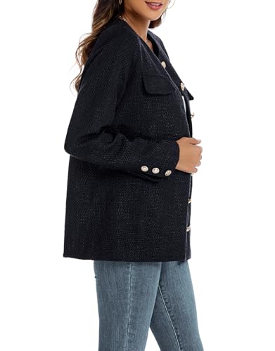Women's Tweed Blazer Jackets Crewneck Button Down Business Jackets Casual Elegant Work Office Jacket3